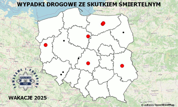 Policyjna Mapa Wypadków Drogowych ze Skutkiem Śmiertelnym - Wakacje 2025